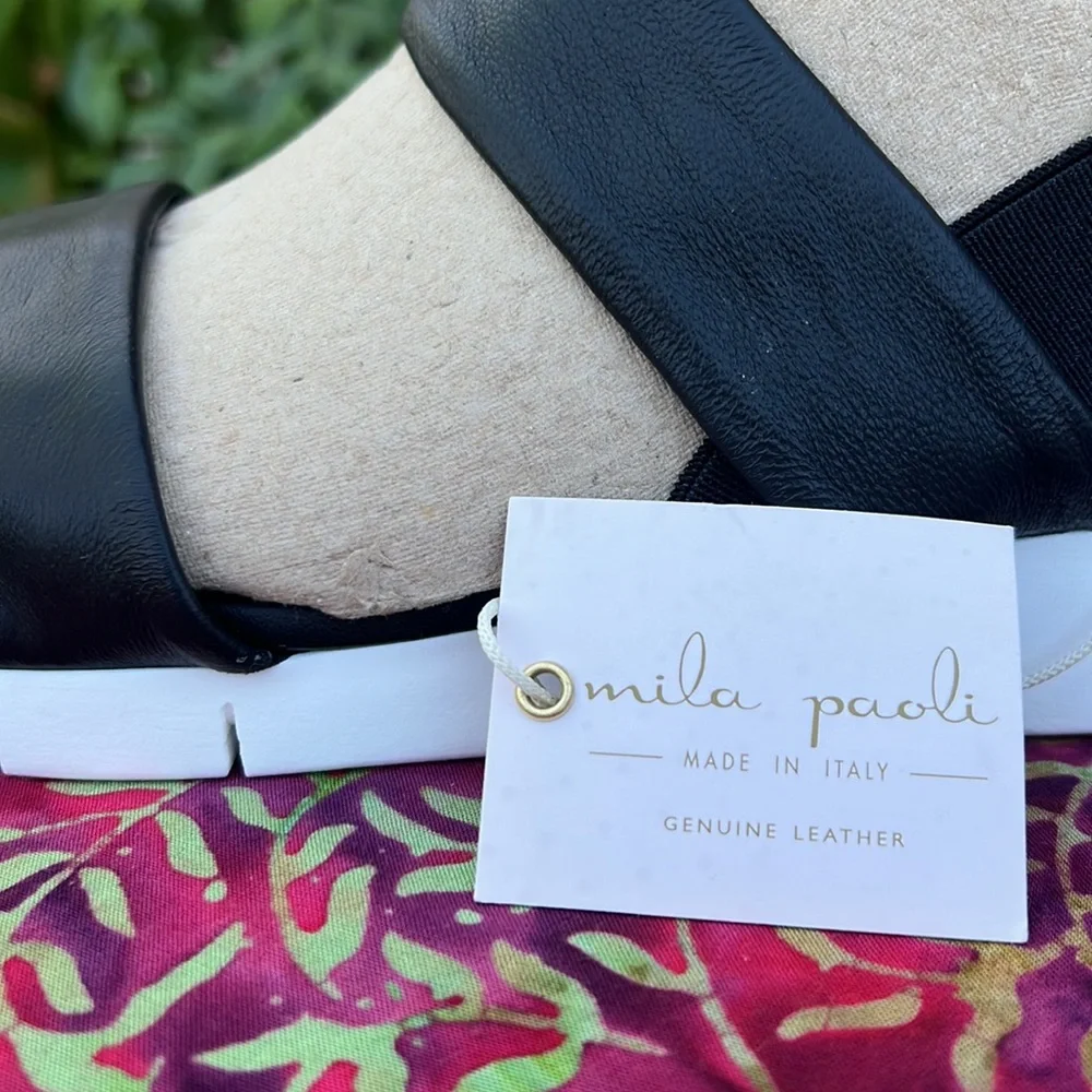 New Black Leather Strappy Slip On Cushion Sandals - Picture 11 of 15